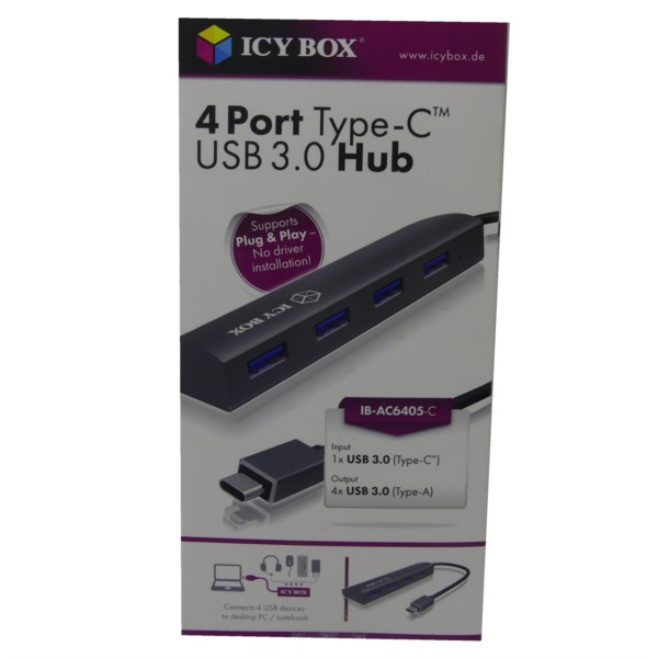 USB Hub USB-C 3.0 ICY Box 4 Port schwarz IB-AC6405-C