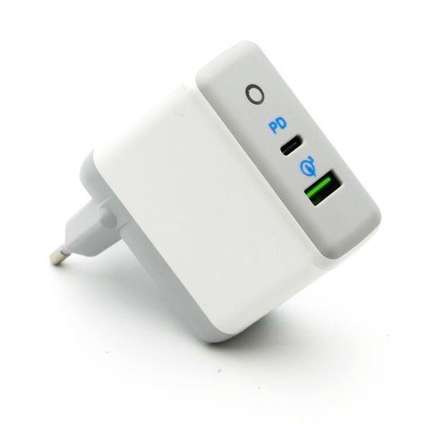 Netzteil mit USB-A 18W + USB-C 20W für iPhone 13, iPhone 14, iPhone 15 , weiß, Schnellladegerät