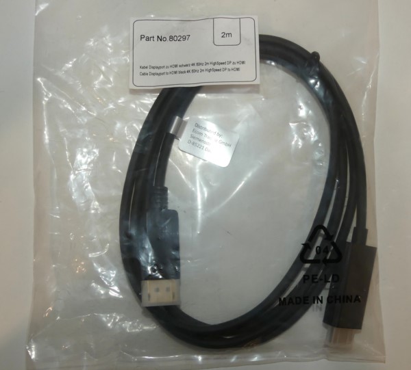 Kabel Displayport zu HDMI schwarz 4K 60Hz 2m Displayport zu HDMI