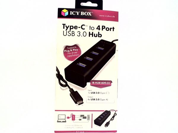 USB Hub USB-C 3.0 ICY Box 4 Port schwarz