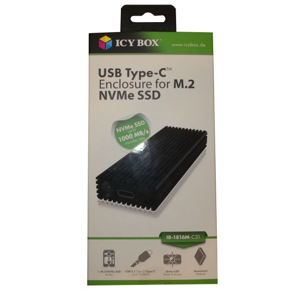 ICY Box IB-1816M-C31, M.2 NVMe PCI-E M-Key SSD 10GB/s USB-C USB Gehäuse Adapter SSD