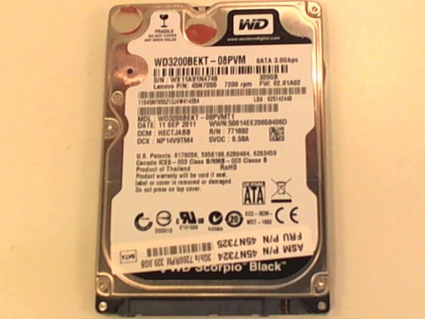 Notebook Festplatte WD3200BEKT-08PVMT1, 320GB, 7200rpm, 6,35cm (2,5 Zoll)